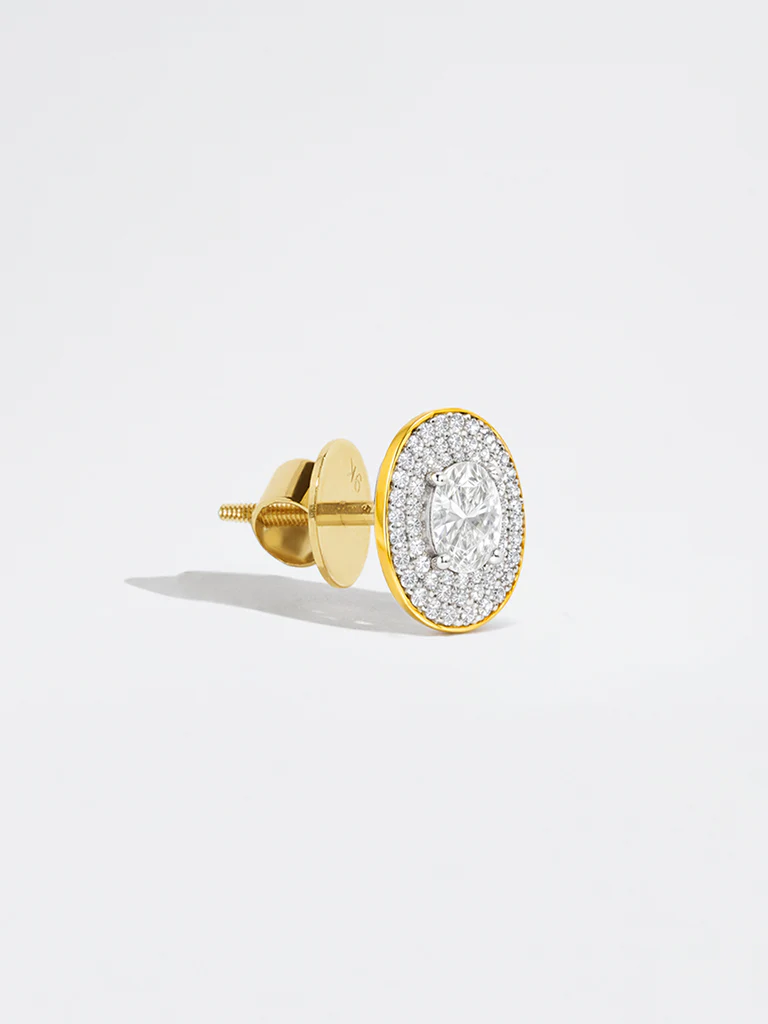 Oval Double Halo Lab Diamond Stud Earrings - Image 3