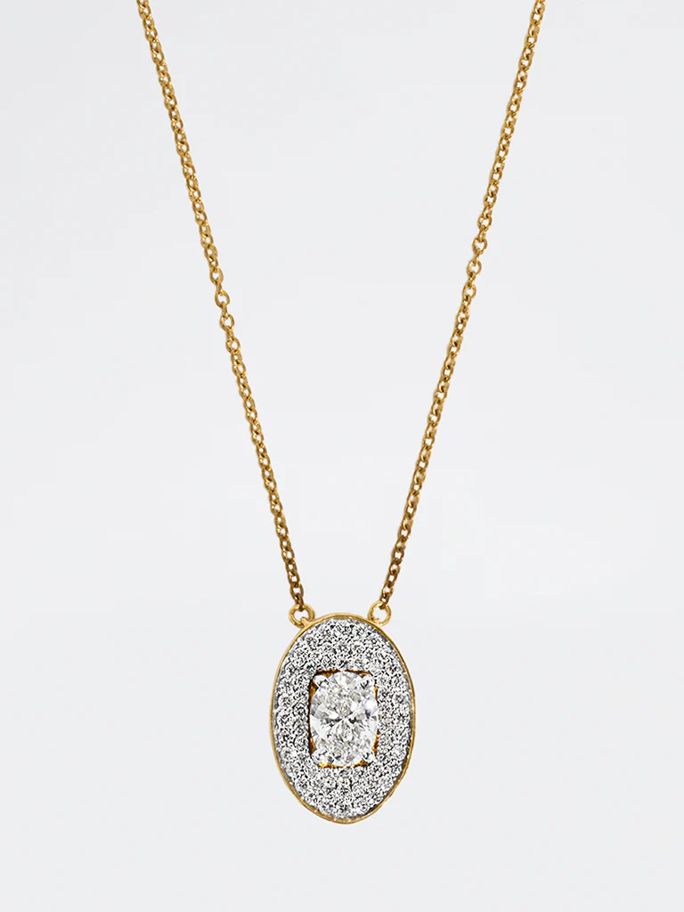 Oval Pave Solitaire Lab Diamond Necklace - Image 3