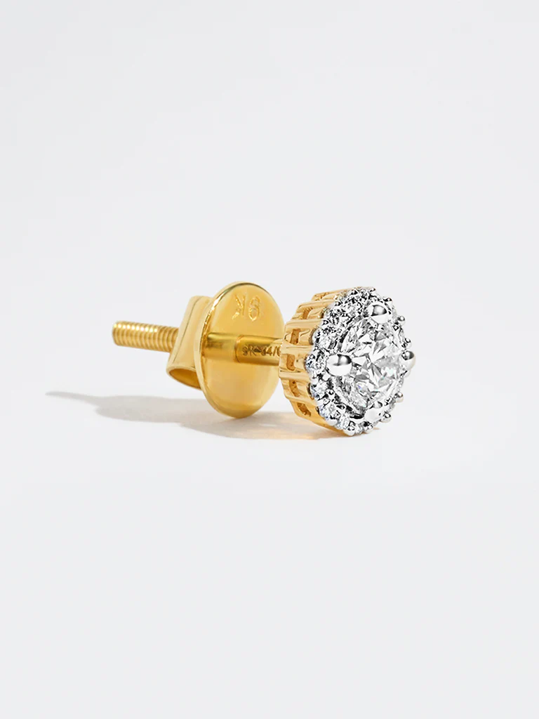 Round Halo Lab Diamond Stud Earrings - Image 3