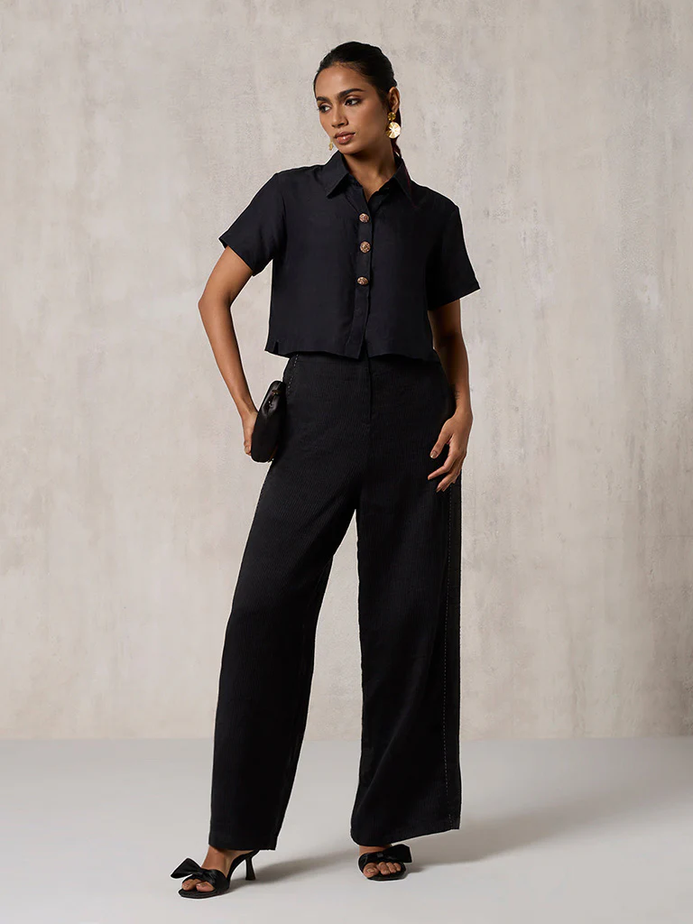 Black Cropped Shirt - Image 2