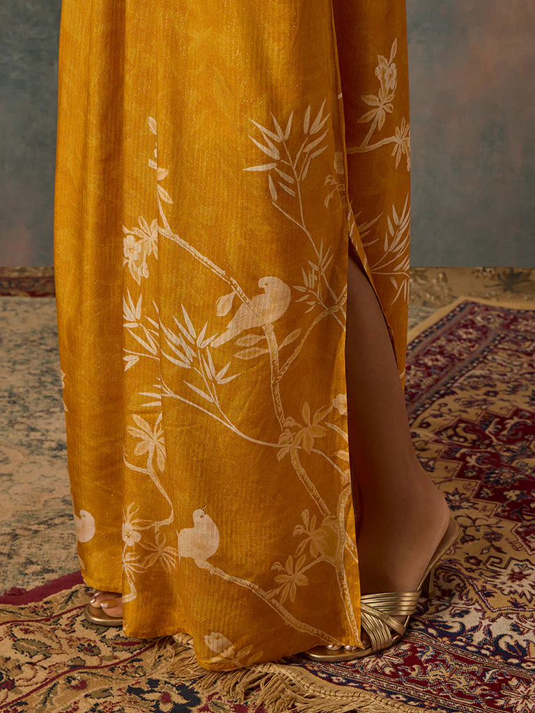 Botanical Design Mustard Kaftan - Image 4