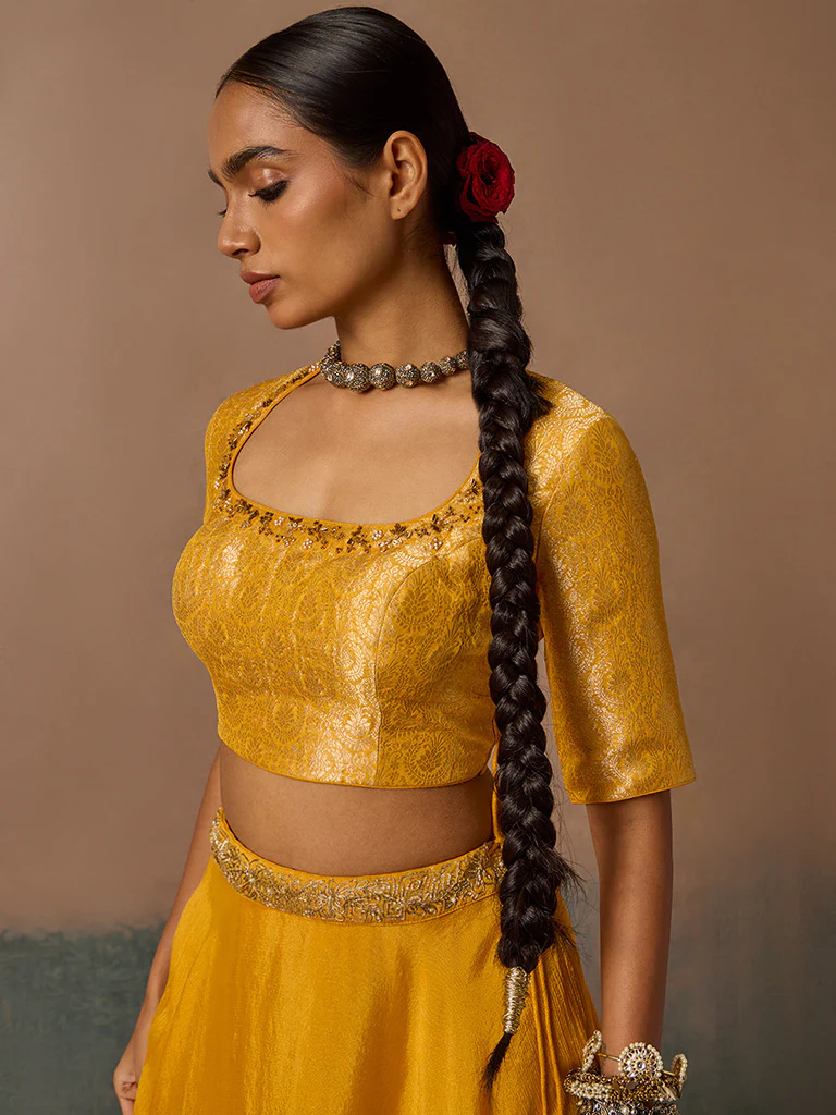 Brocade Mustard Blouse - Image 2