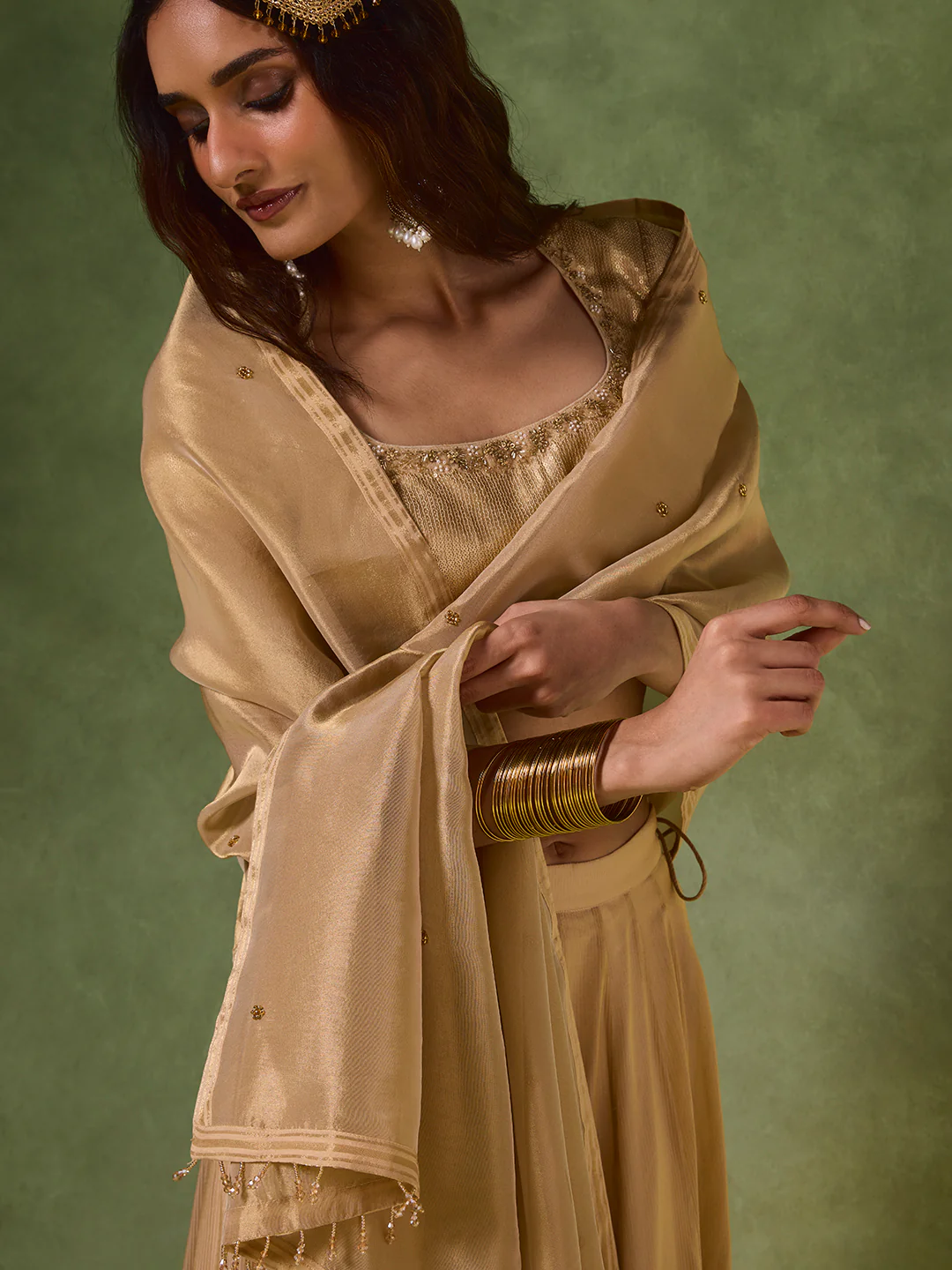 Embellished Dupatta – Gold - Image 2