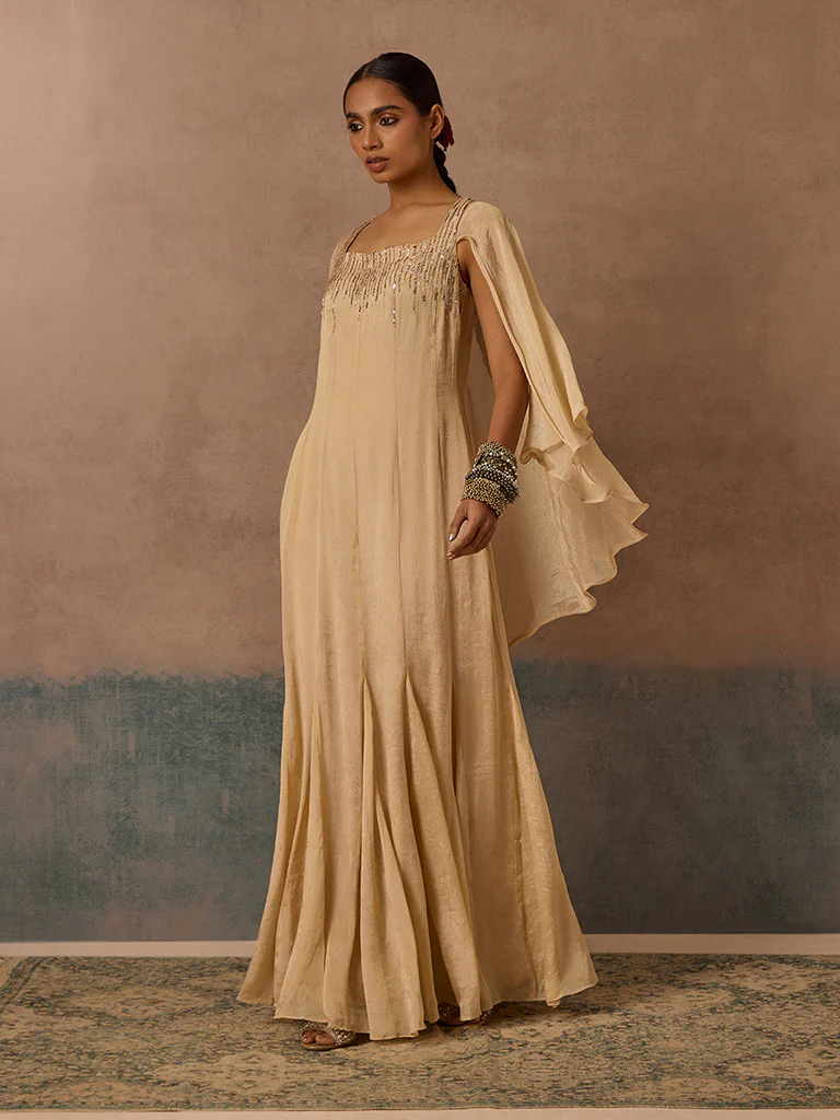 Embellished Gold Long Dress - Image 2