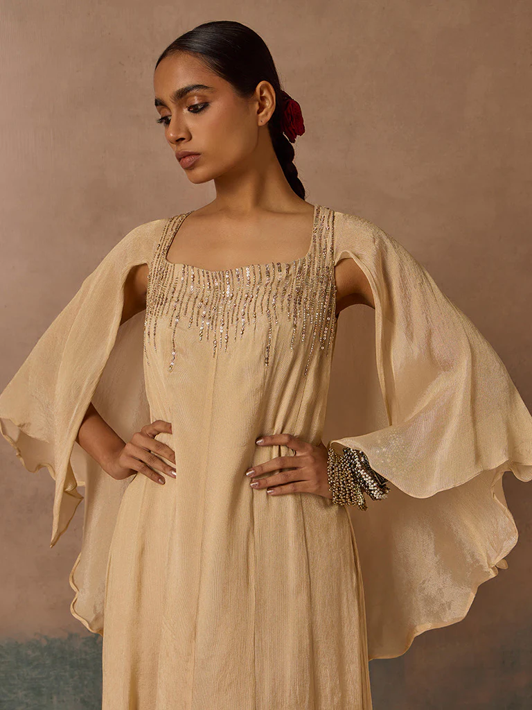 Embellished Gold Long Dress - Image 3