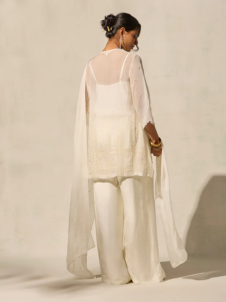 Embellished Kurta Set - Cream - Image 4