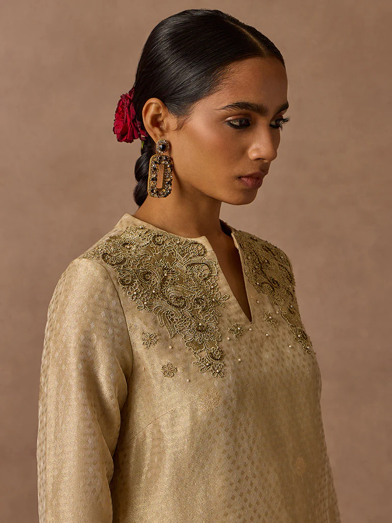 Embroidered Gold Kurta Set - Image 3