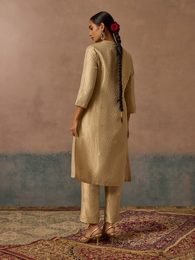 Embroidered Gold Kurta Set - Image 4