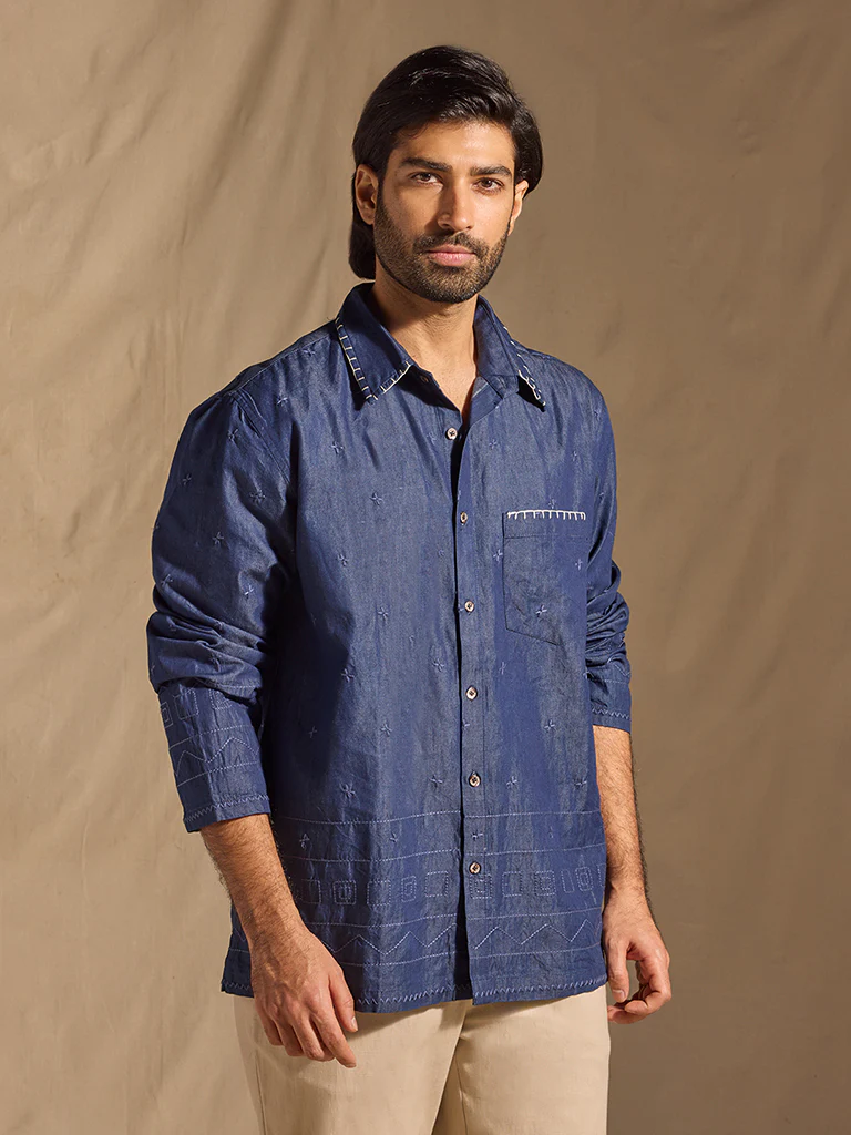 Embroidered  Shirt - Blue - Image 3