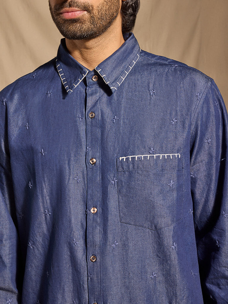 Embroidered  Shirt - Blue - Image 4