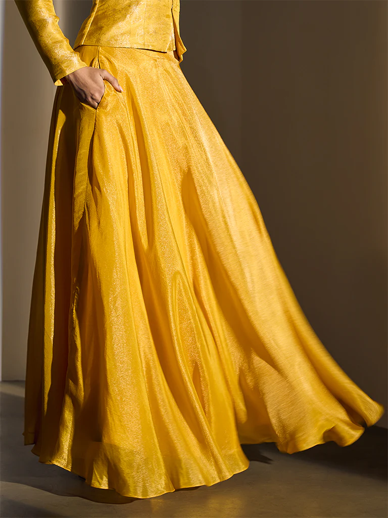 Flared Lehenga Skirt - Yellow - Image 2