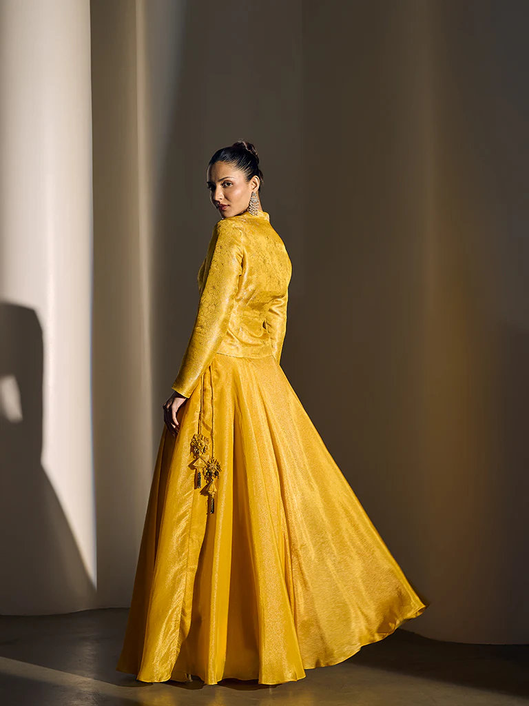 Flared Lehenga Skirt - Yellow - Image 4