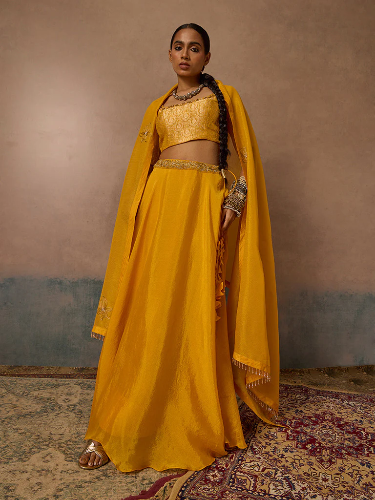 Flared Mustard Lehenga Skirt - Image 2