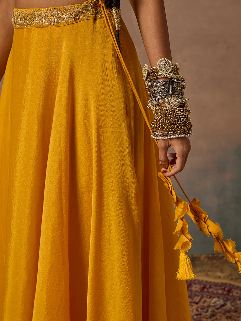 Flared Mustard Lehenga Skirt - Image 3
