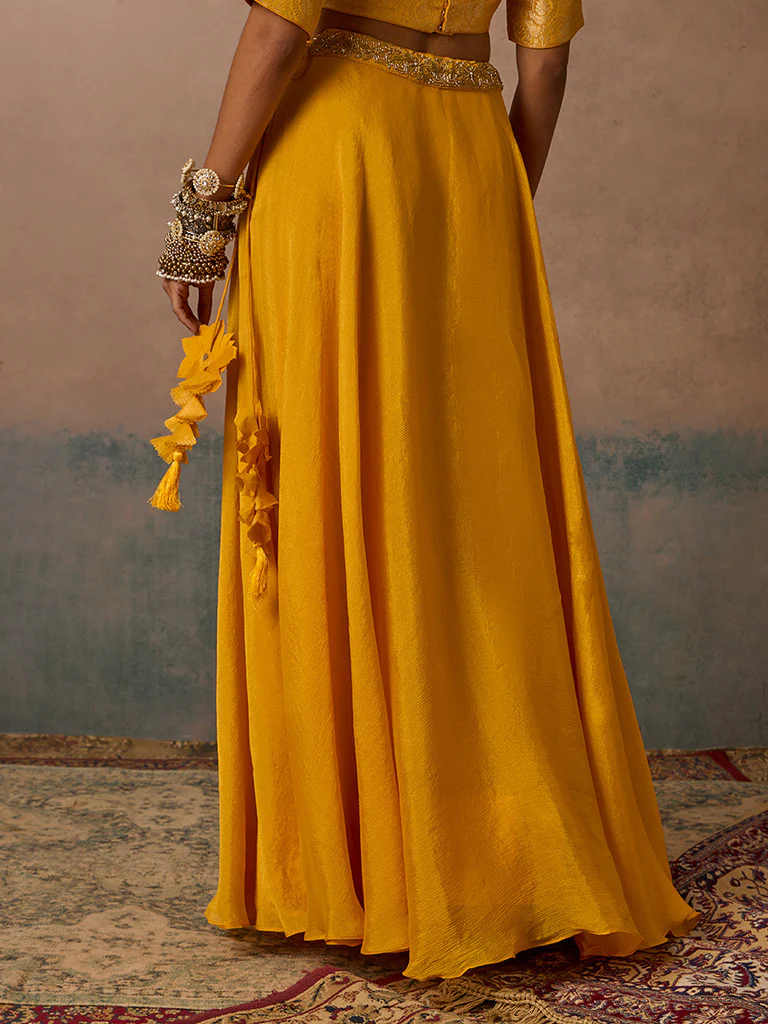 Flared Mustard Lehenga Skirt - Image 4
