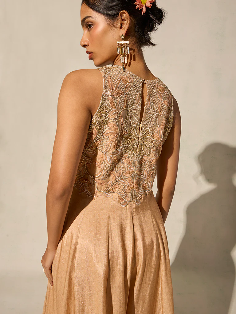 Floral Embroidered Jumpsuit - Peach - Image 4