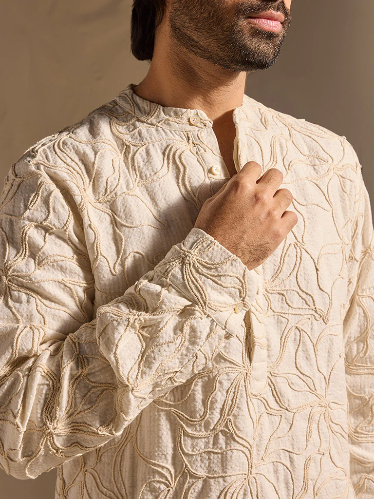 Floral Embroidered Shirt - Ivory - Image 3