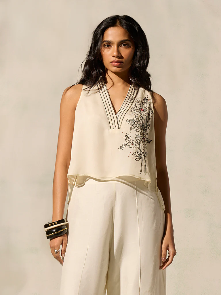 Floral Embroidered Top - Ivory - Image 2