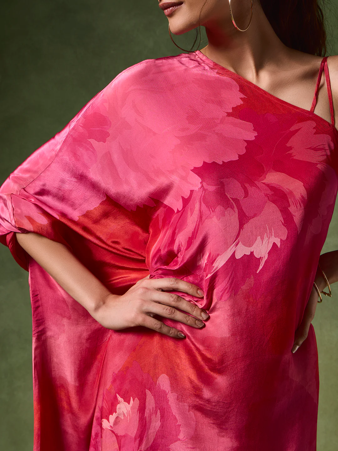 Floral One-Shoulder Kurta – Pink - Image 3