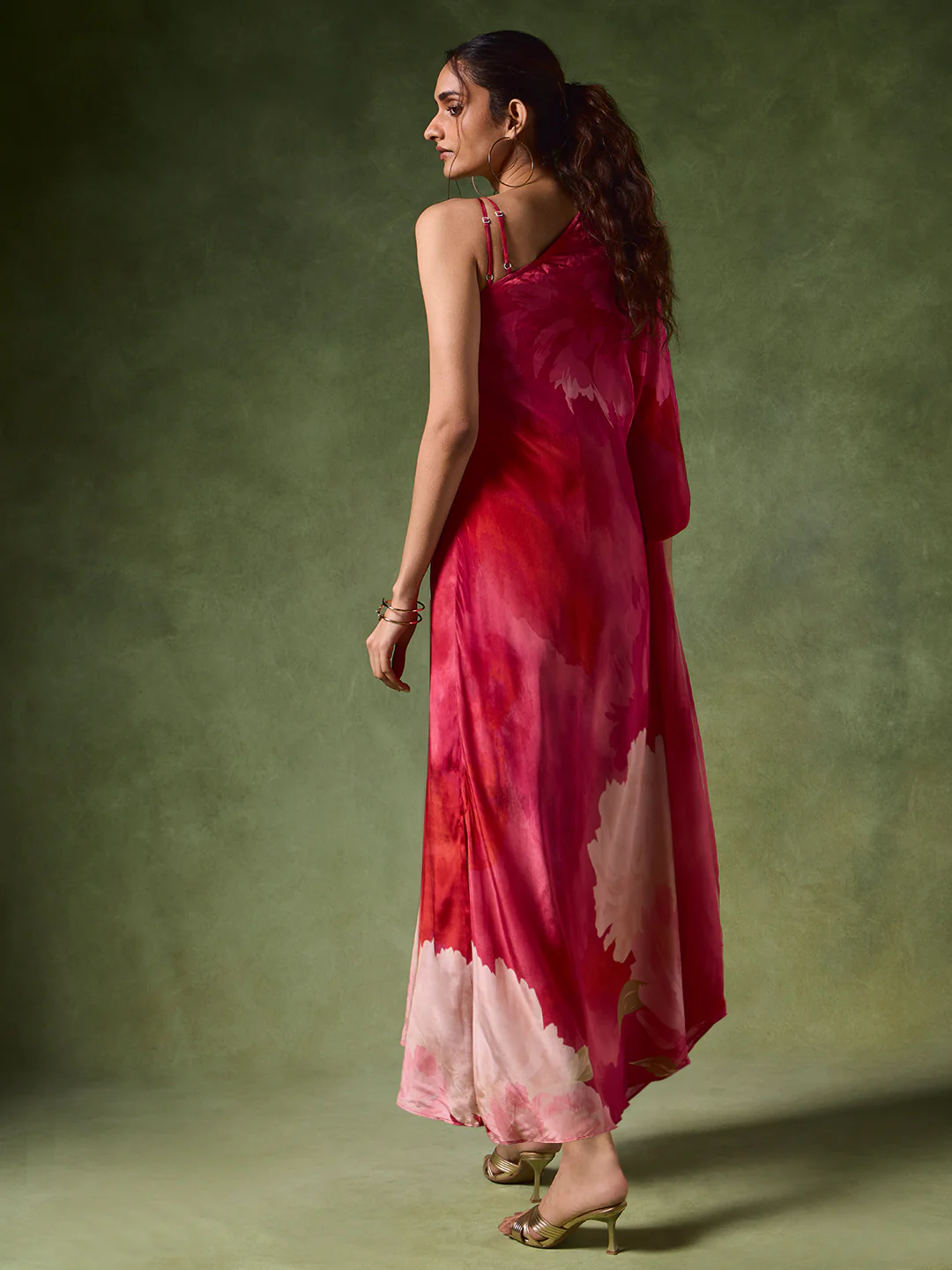 Floral One-Shoulder Kurta – Pink - Image 4