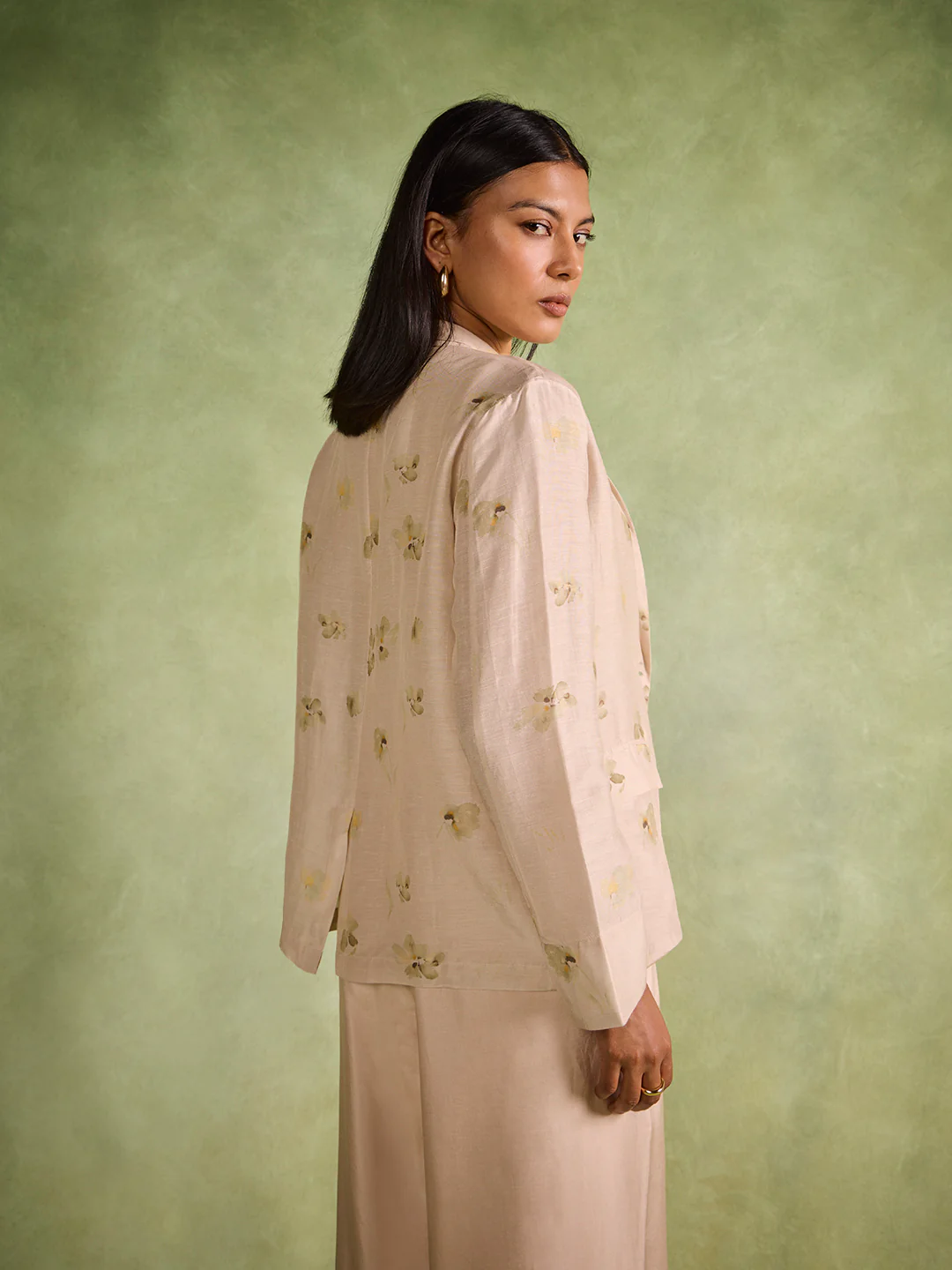 Floral Printed Jacket – Beige - Image 4