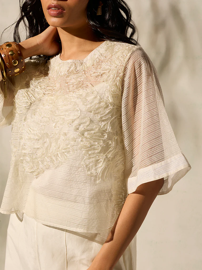 High-Low Top with Camisole - Ivory - Image 3