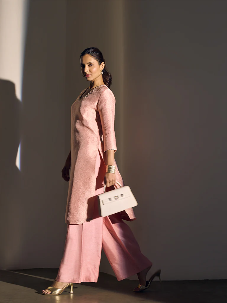 Jacquard Kurta β Pink - Image 2