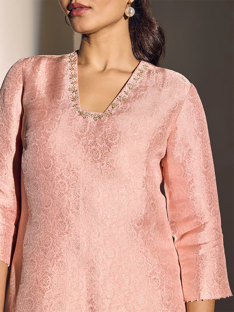 Jacquard Kurta β Pink - Image 3