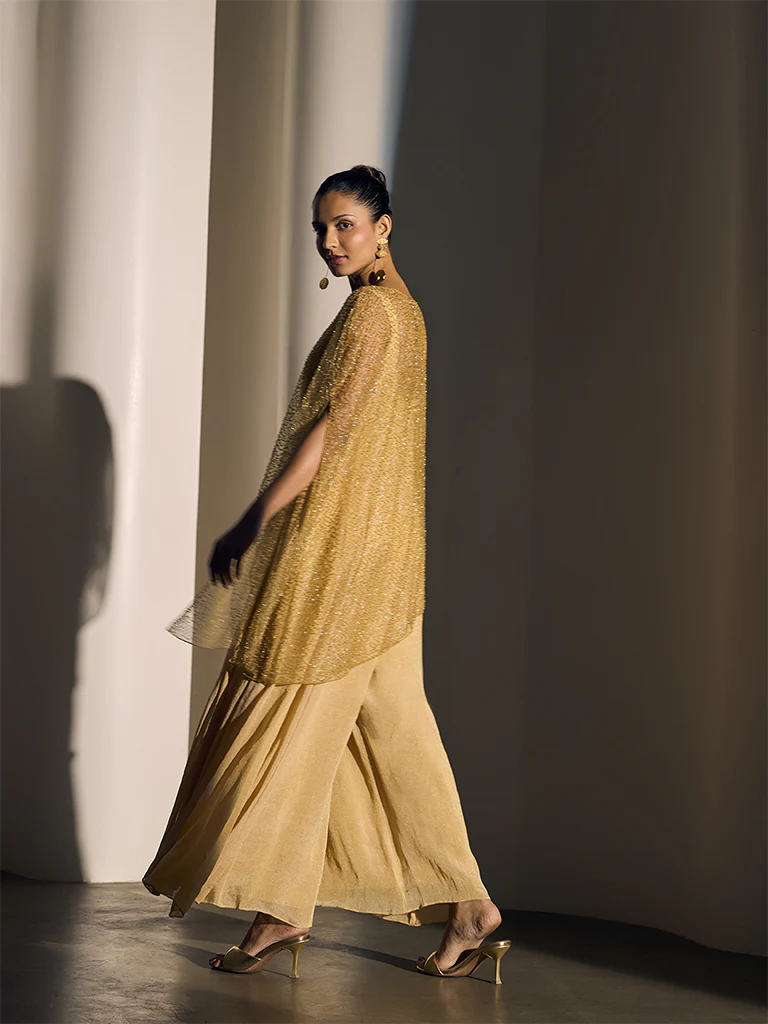 Jumpsuit with Embellished Cape - Cream - Image 4