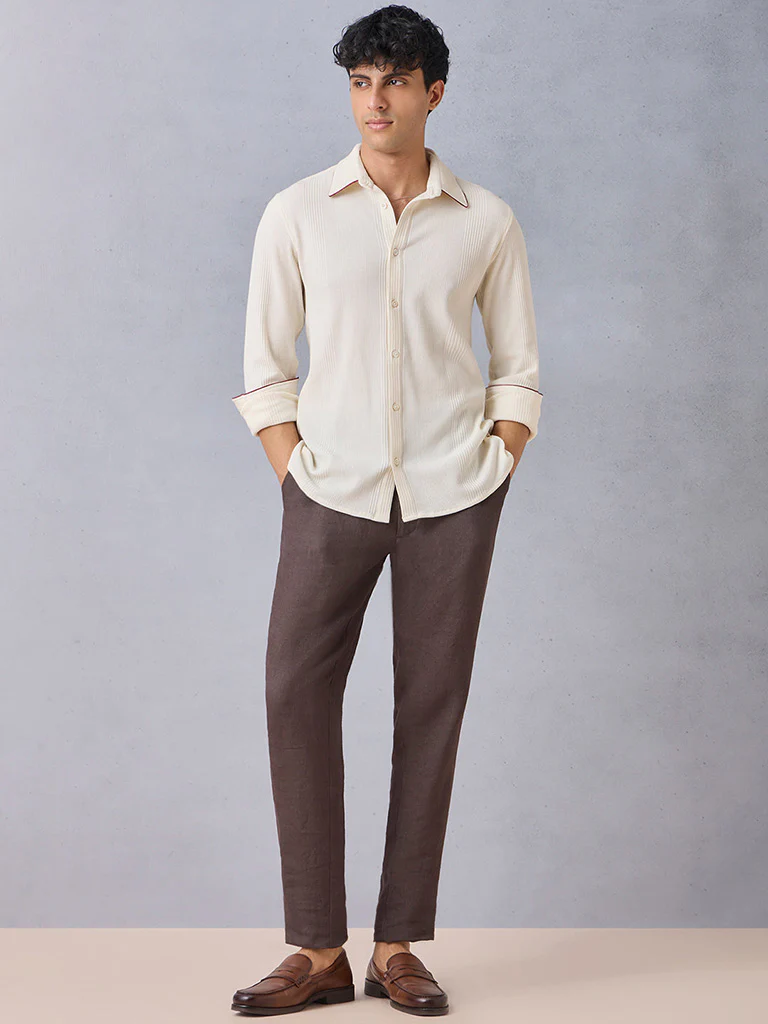 Knit-Textured Cream Shirt