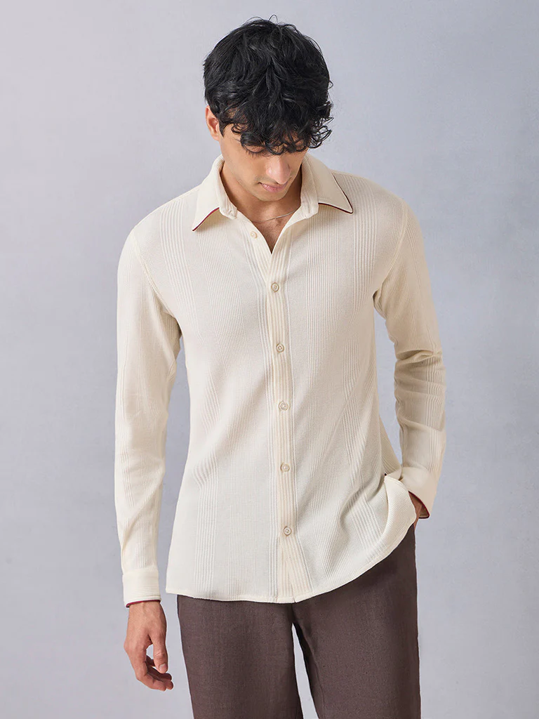 Knit-Textured Cream Shirt - Image 2