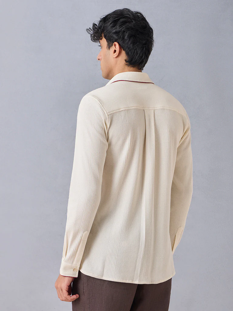 Knit-Textured Cream Shirt - Image 4