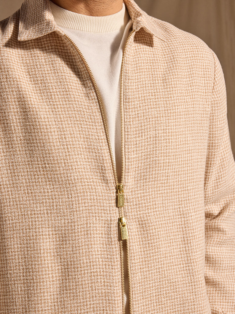 Knit-Textured Jacket - Beige - Image 4