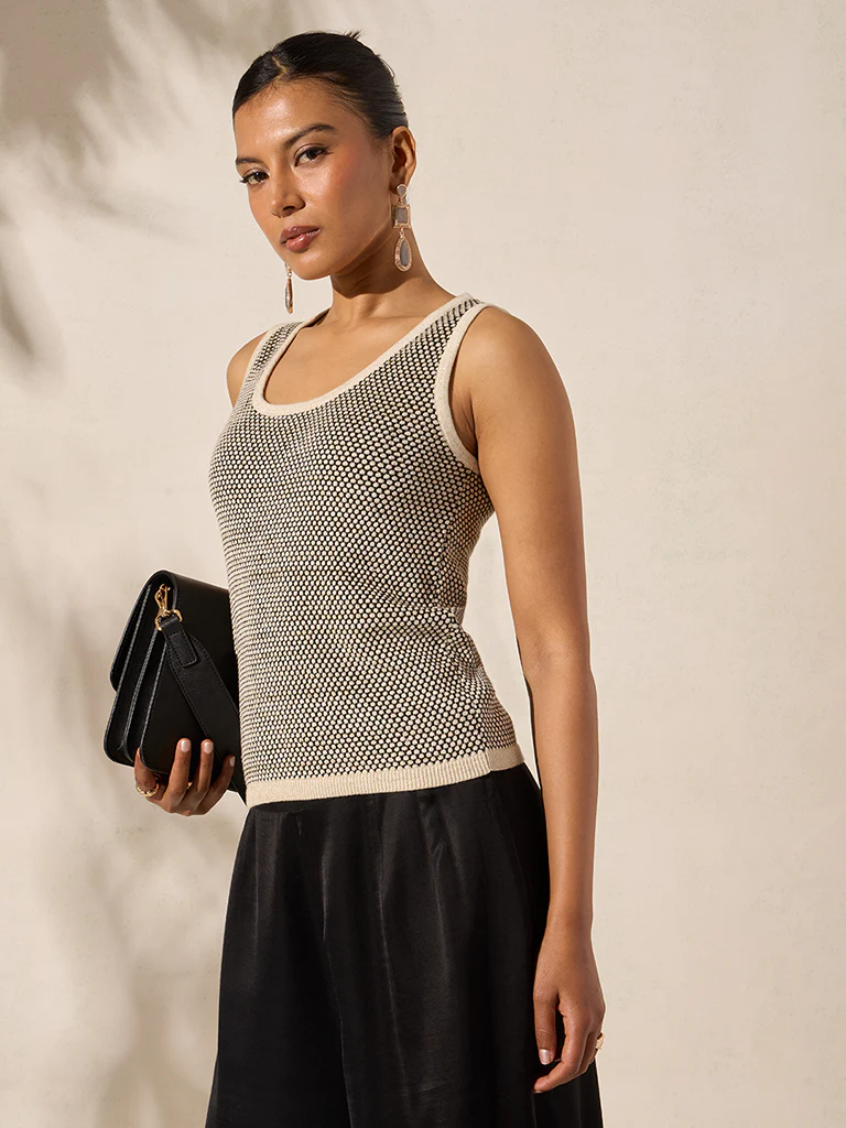 Knit-Textured Tank Top - Black - Image 2