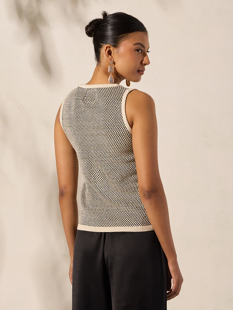 Knit-Textured Tank Top - Black - Image 4