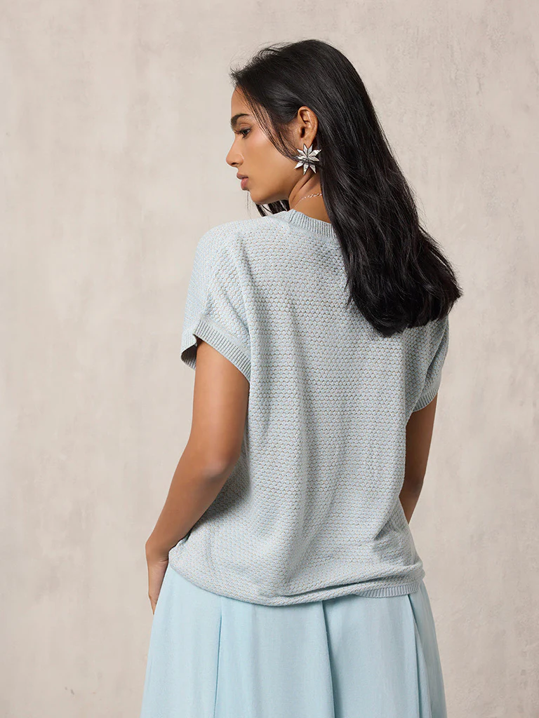 Knitted Light Blue T-Shirt - Image 4