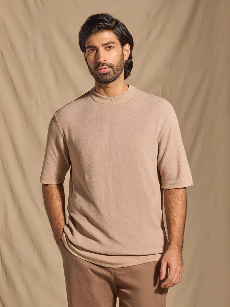 Knitted T-Shirt - Beige - Image 2