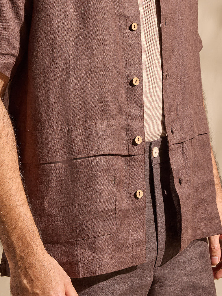 Linen Shirt - Brown - Image 4