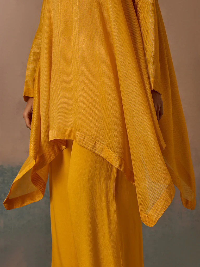 Mustard Embroidered Asymmetric Kurta - Image 4