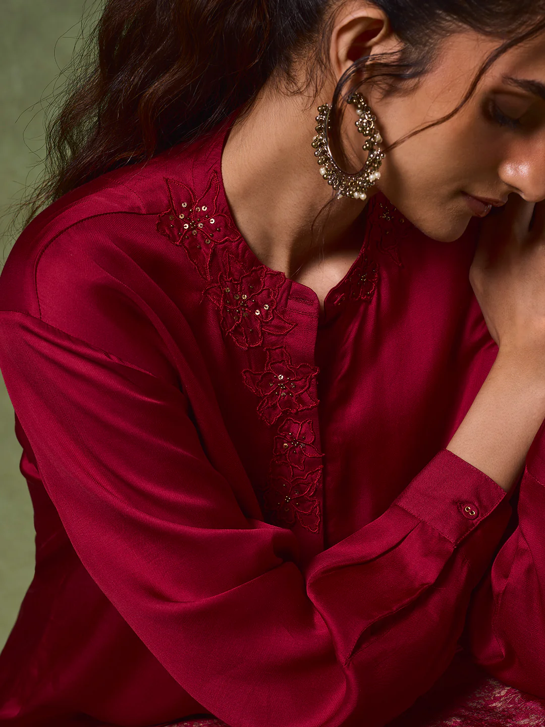 Organza Shirt with Camisole – Red - Image 3