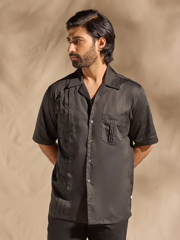 Pintuck Cotton Shirt - Black - Image 2
