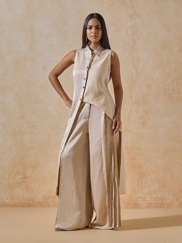 Pleated Cream Pants - Image 2