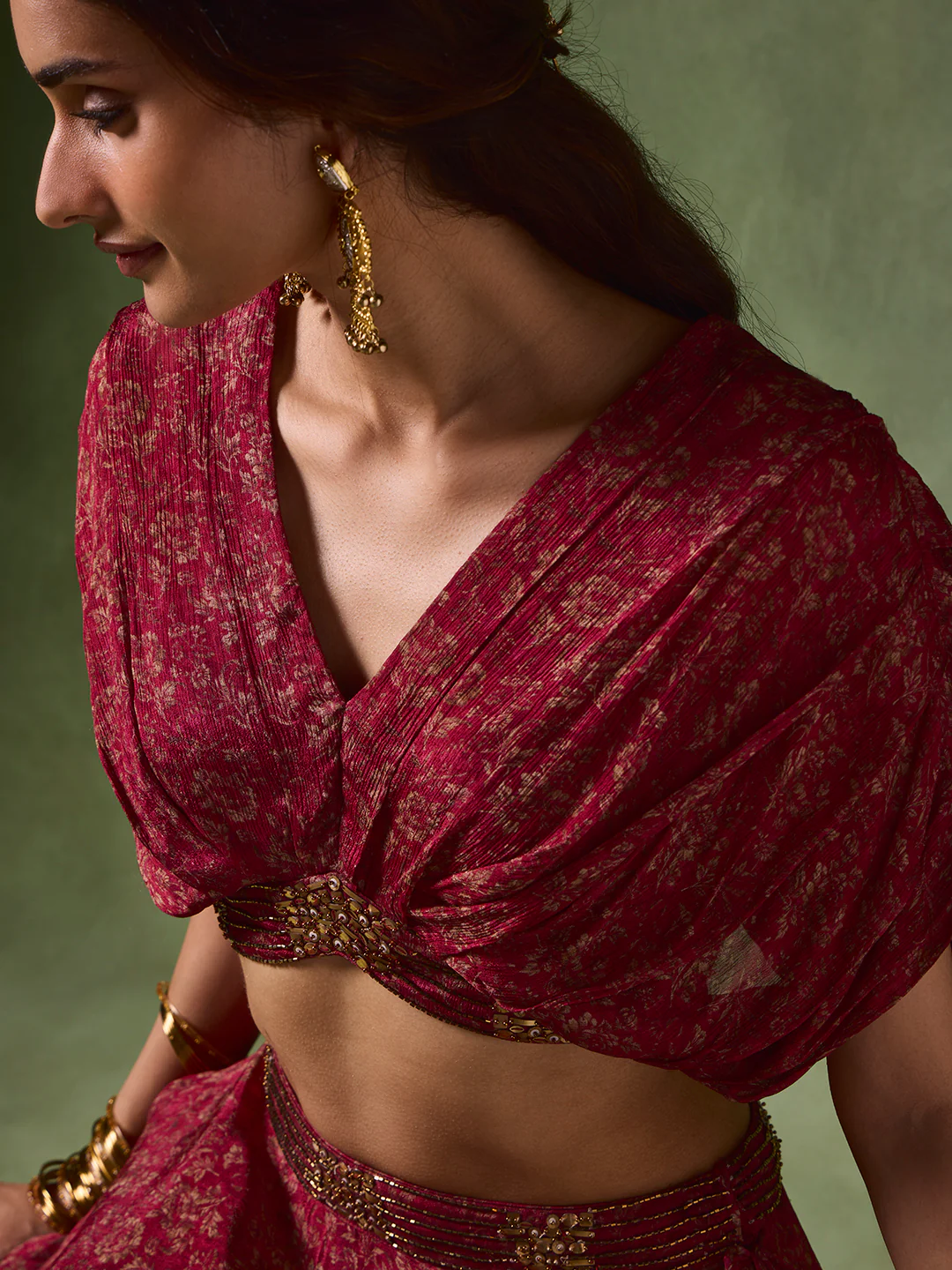 Printed Draped Blouse – Red - Image 3