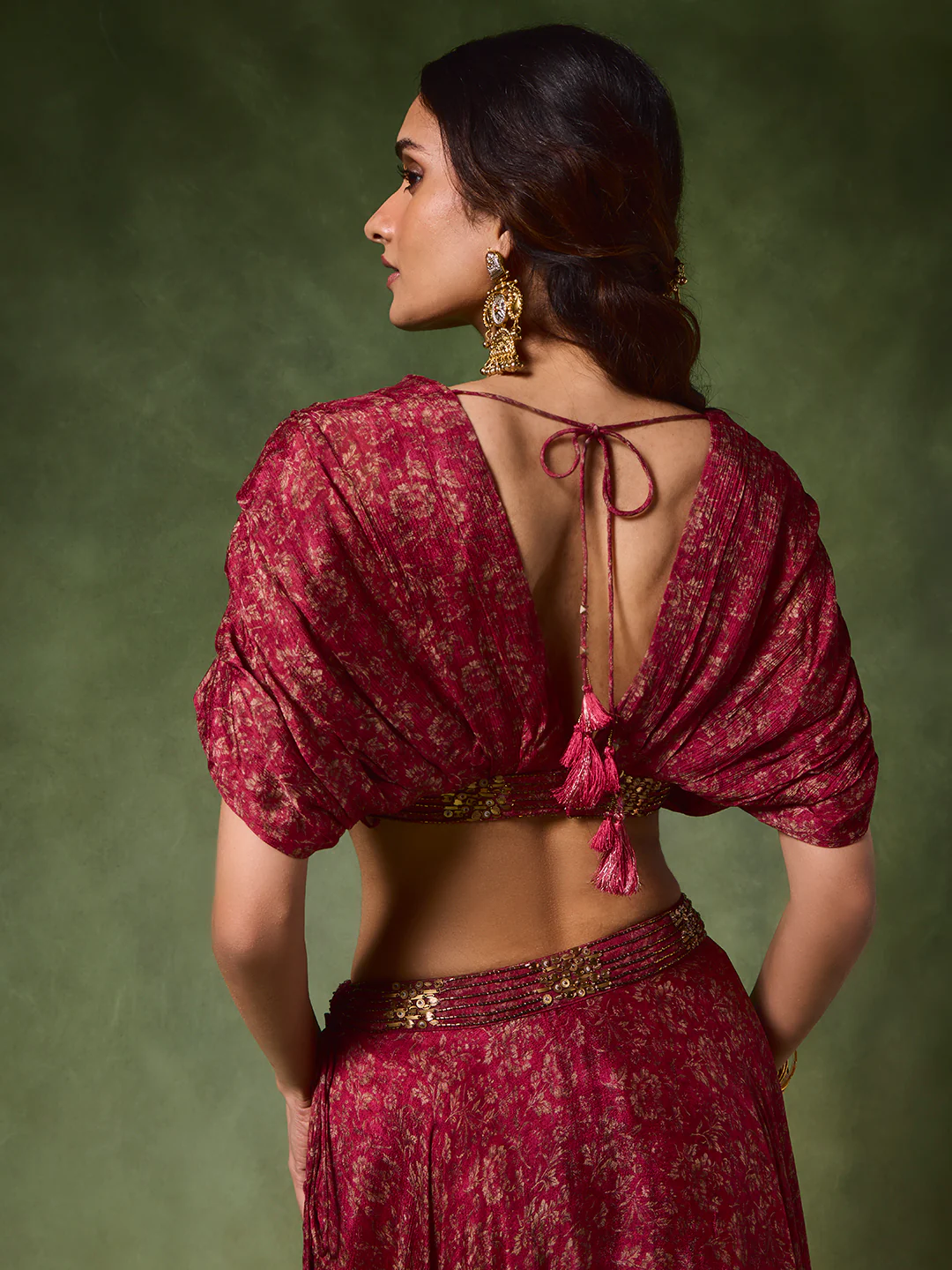 Printed Draped Blouse – Red - Image 4