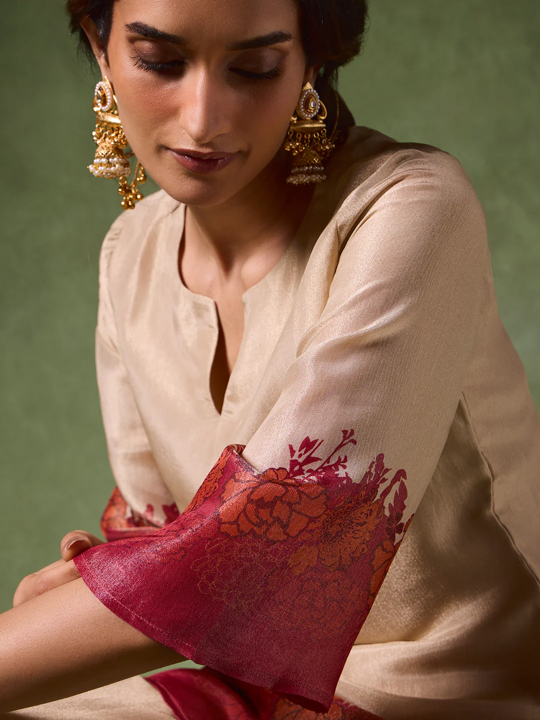 Printed Kurta Set – Beige - Image 3