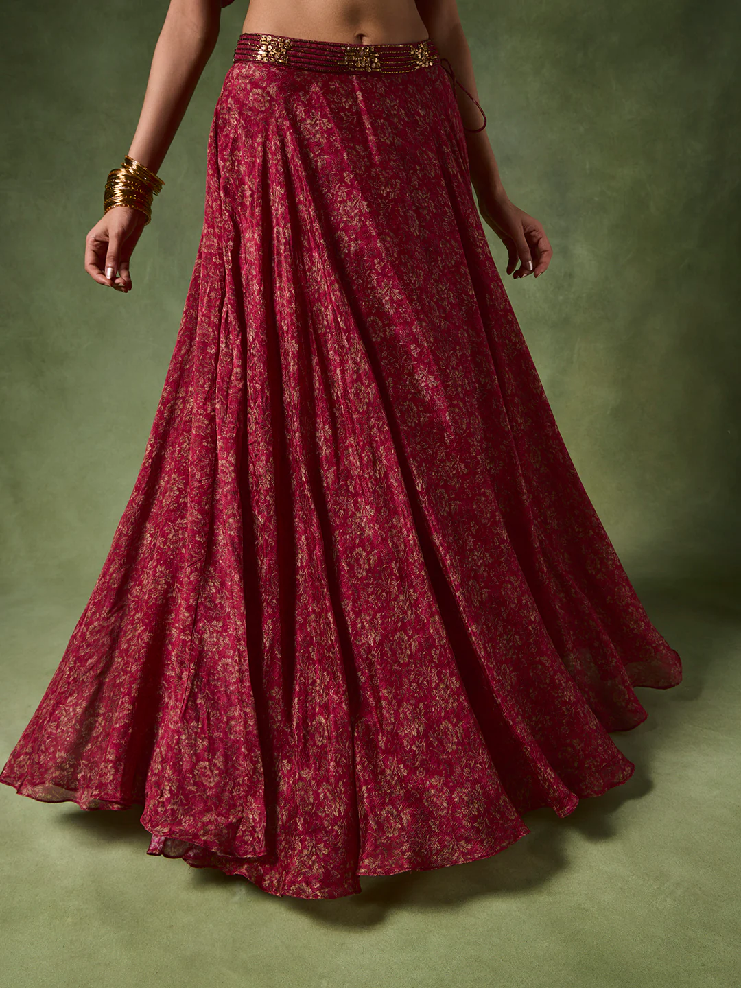 Printed Lehenga Skirt β Red