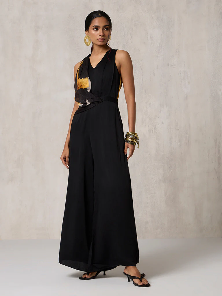 Printed Wide-Leg Black Jumpsuit - Image 2
