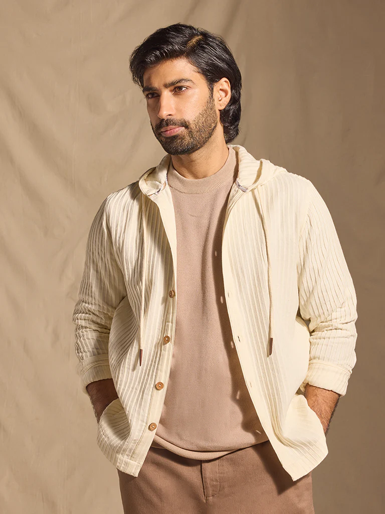 Ribbed Textured Jacket - Beige - Image 2