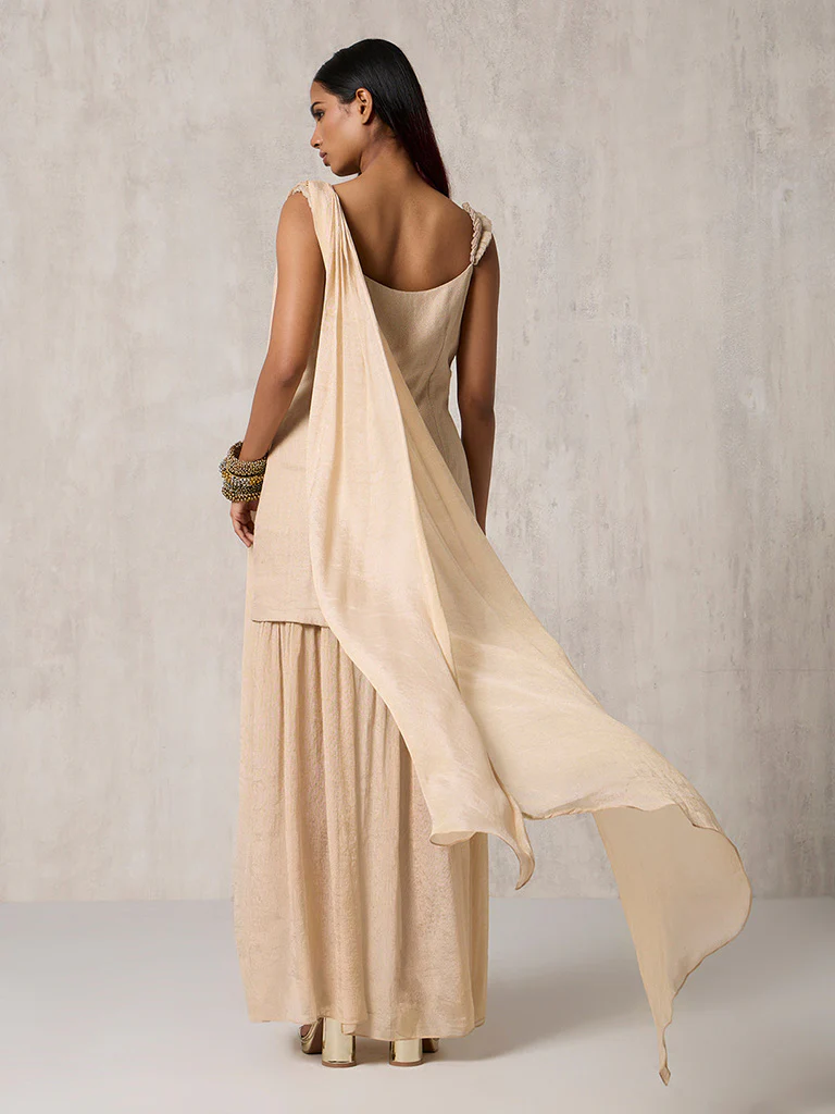 Sheer Gold Dress with Dupatta - Image 4