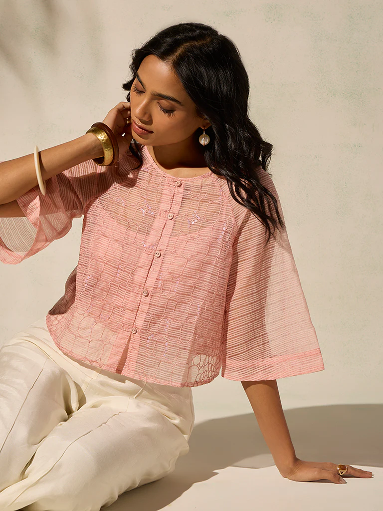 Sheer Top with Camisole - Pink - Image 2